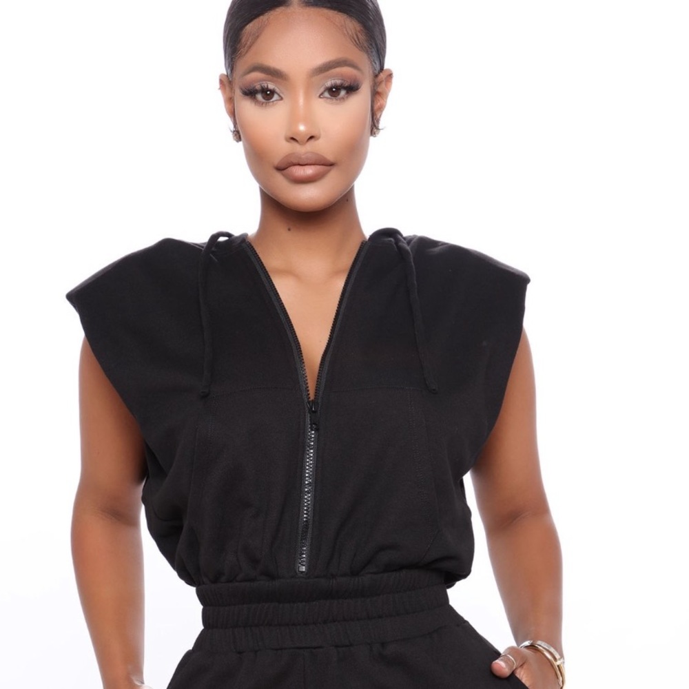 NWT Fashion Nova shoulder pad sweat jumpsuit